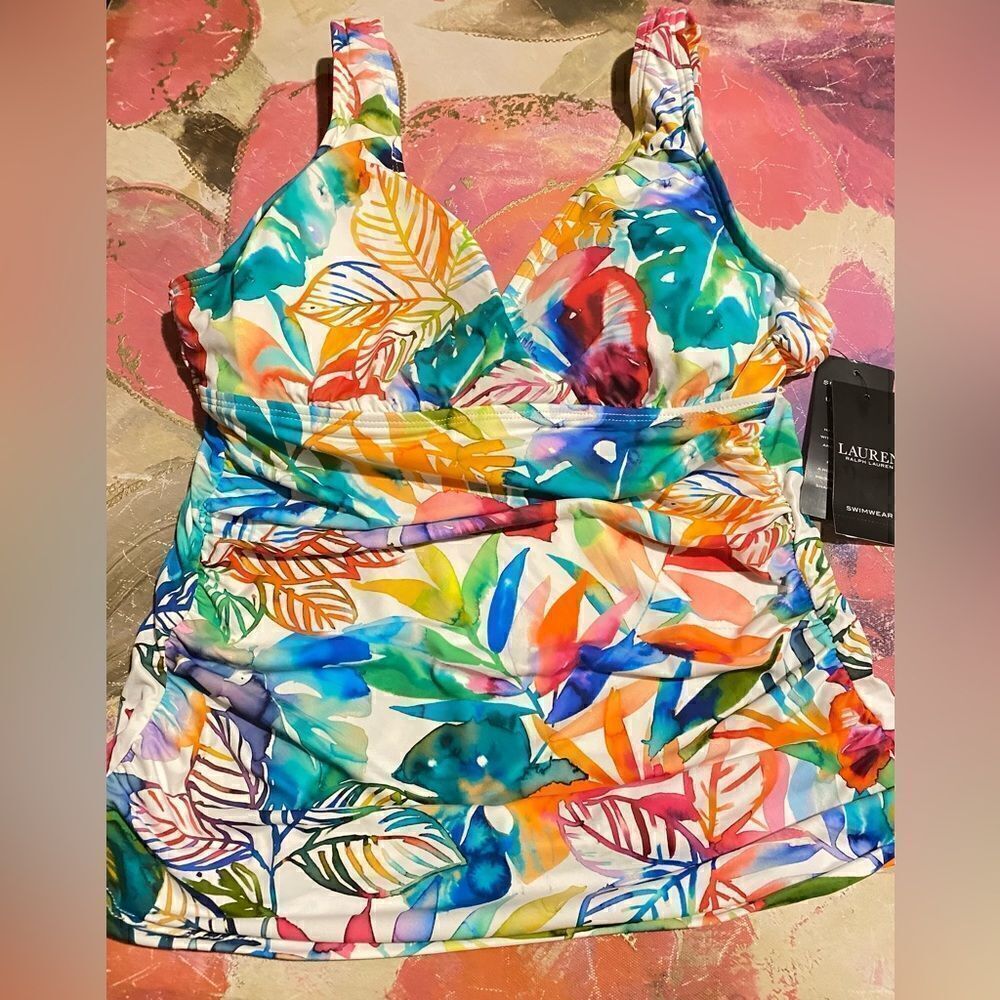 🎁Lauren Ralph Lauren Printed Underwire tummy control Top Tropical Caribbean 6💥